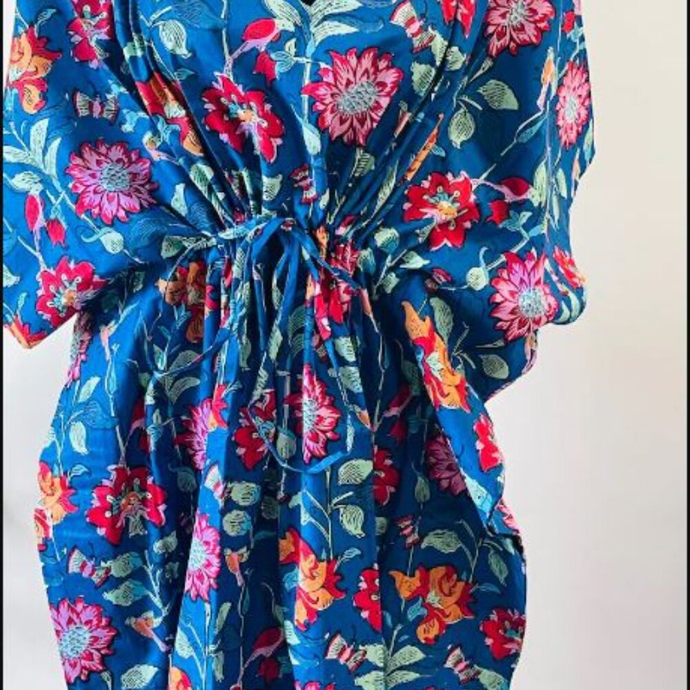 BRAND NEW Women Indian Handmade Cotton Kaftan Dress Hand Block Print Drees - Picture 7 of 7